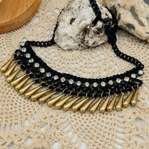 Lane Bryant Black and Gold Curtain Bead Necklace